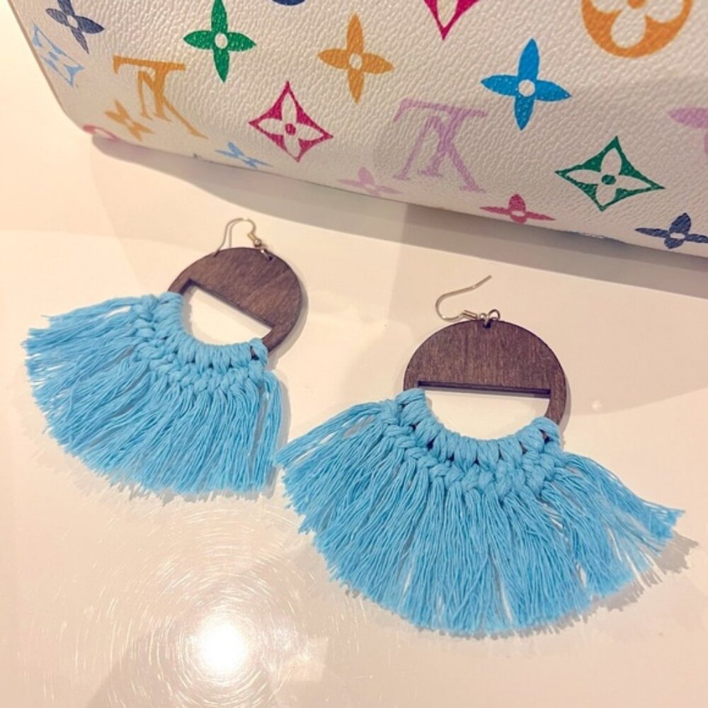 Macrame wood boho earrings